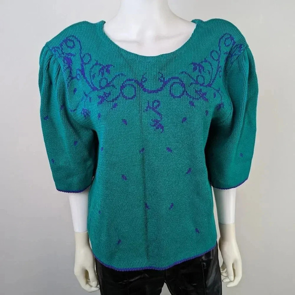 Vintage  80's  Sweetbriar Knit Embroidered Sweater L - Picture 1 of 7
